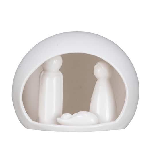 Hello Honey; Hello Honey® 5.5" White Dome Stoneware Nativity Décor Set; Category:Christmas Nativity; Image:1